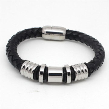 Wholesale 8mm Black Leather Bracelet With Magnetic Closure
